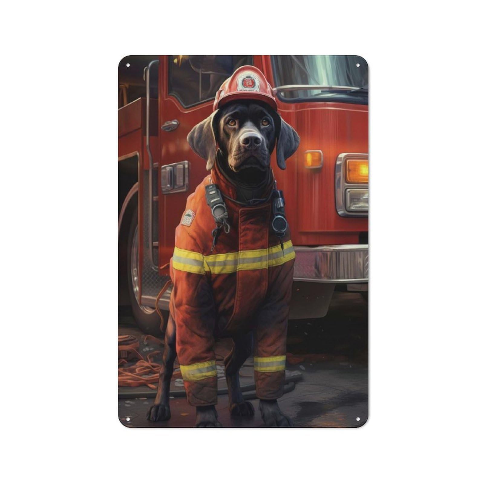 Junmoney Style Casual Cute Funny Dog Firefighter Shed Metal Sign 30X20cm, Utility Space Decor For Shed, Garden Room, Porch Or Garage