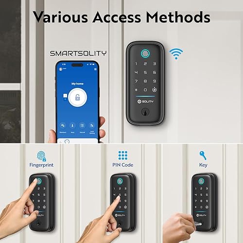 Miniatura 2 de GT5BK - Cerradura inteligente 4 en 1 sin llave con huella digital, aplicación, PIN y llave, grado ANSI 3, compatible con Alexa y SmartThings,