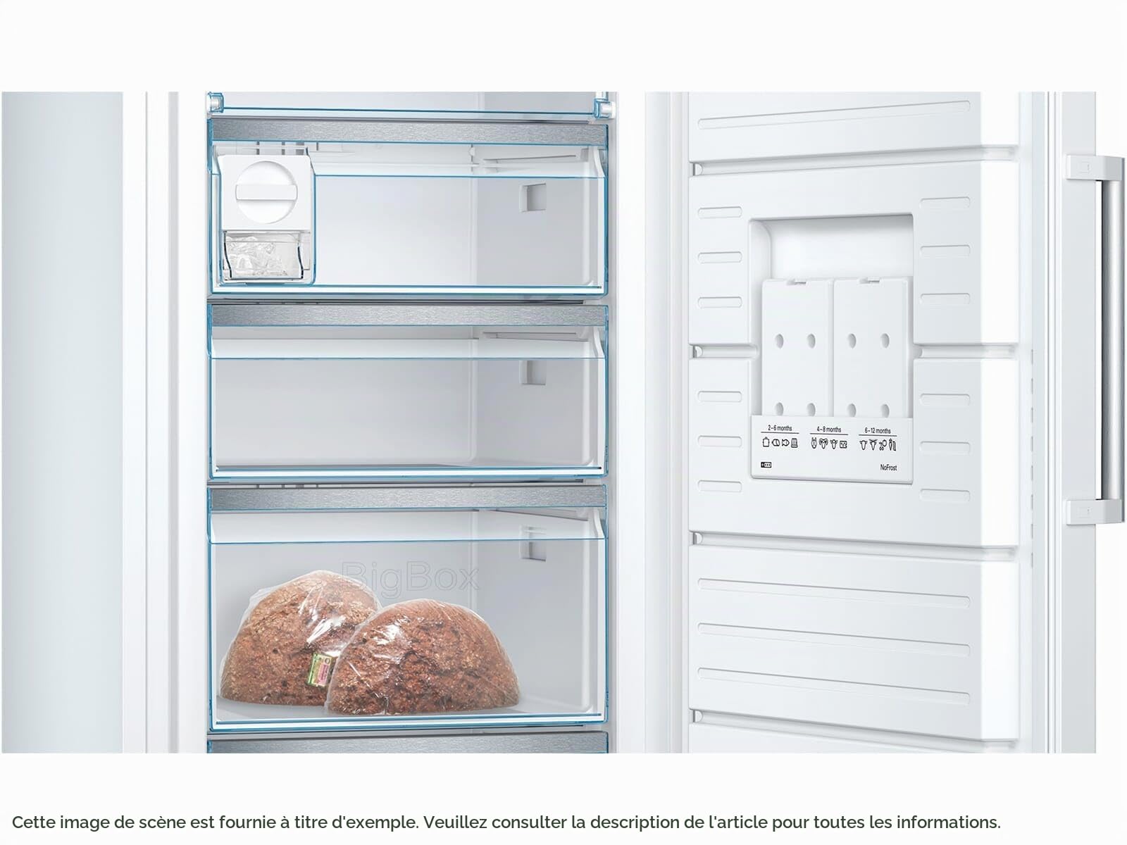 Bosch GSN54AWCV Série 6 XXL Congélateur 176 x 70 cm extra large 327 L NoFrost Ne dégivèle plus jamais Éclairage LED Éclairage uniforme BigBox Espace pour grands aliments congelés Blanc