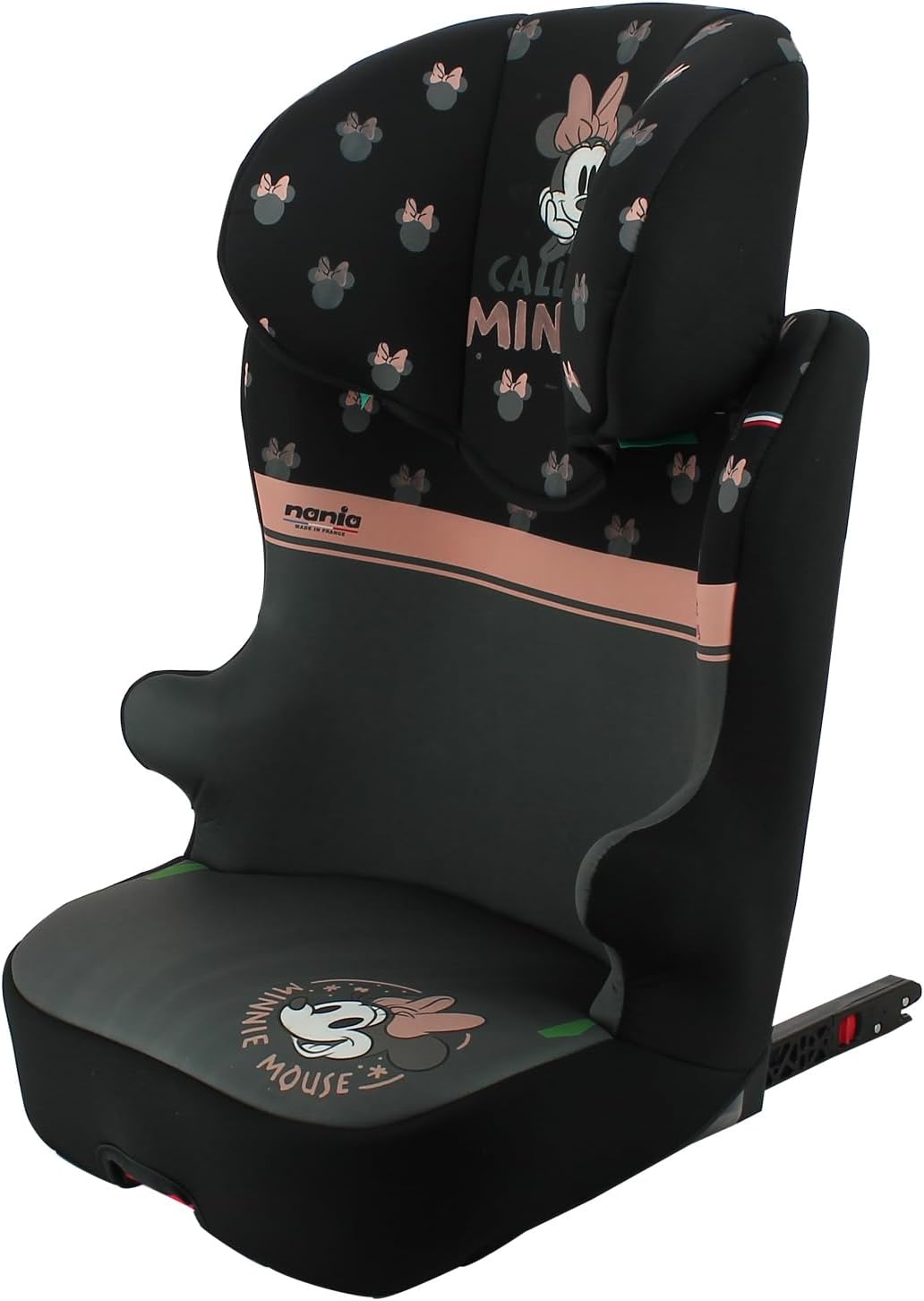 Kątowy view of Nania START I FIX car seat booster with Minnie design