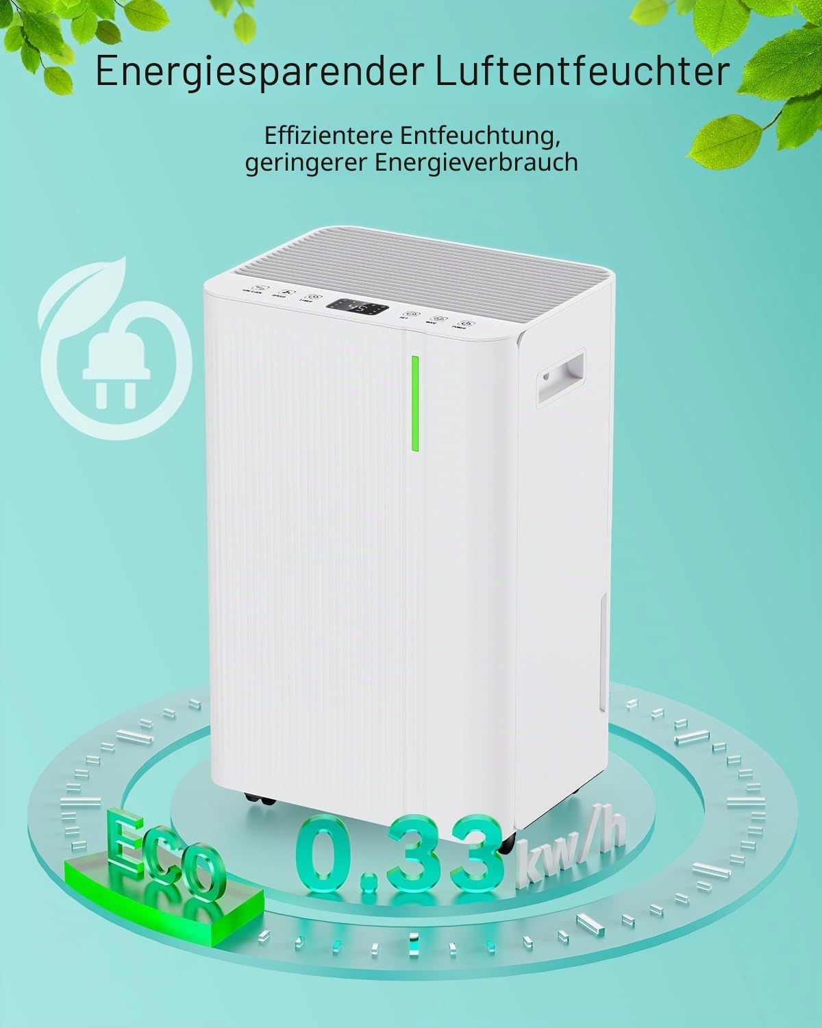 Luftentfeuchter 20L/24h, Elektrischer Entfeuchter mit Kompressor, 3 Modi, Leise und Energiesparend, Kontinuierliche Entwässerung, Tank 5 L, 24-Stunden-Timer, Luftentfeuchter für zu Hause