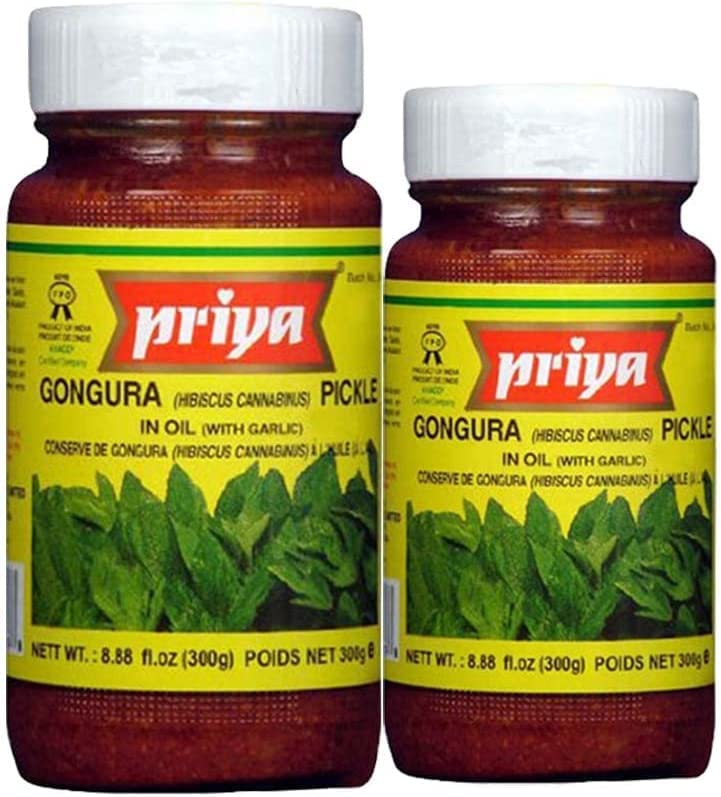 Priya Gongura Pickle in Oil | Traditional Pickle | Indian Origin | Delicious with Poppadums | Spicy & Sour | 300G (Pack of 2)