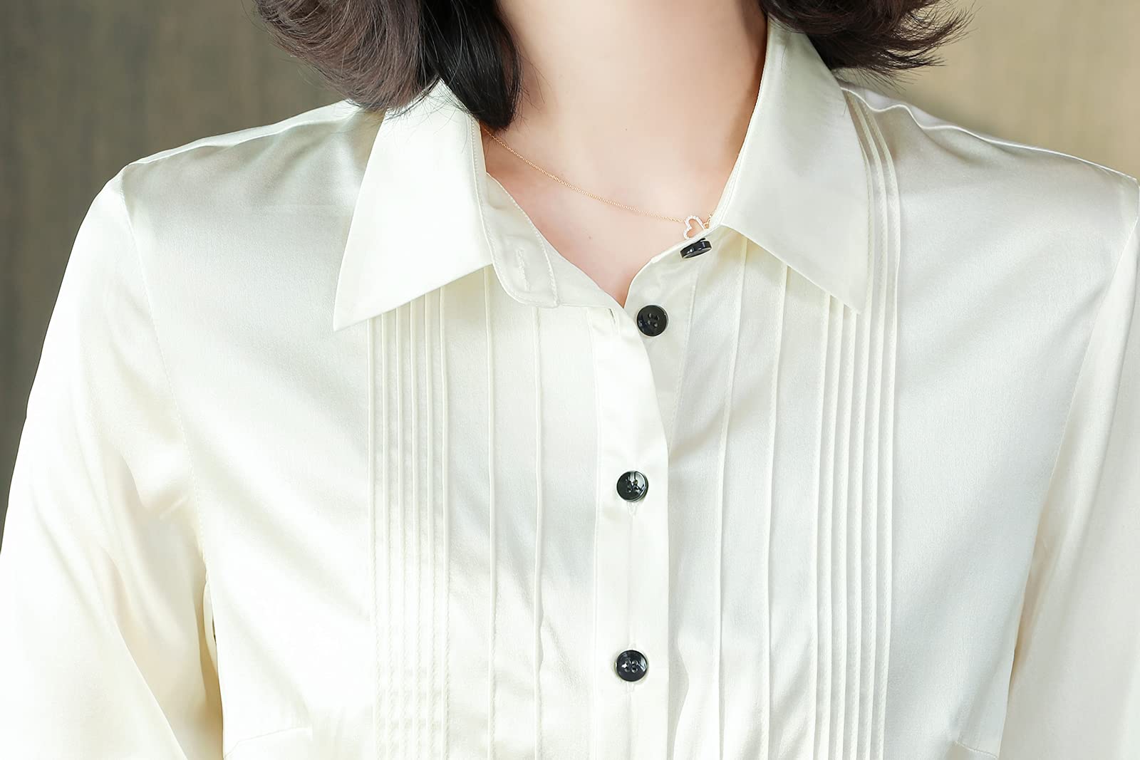 Valin Blusa de seda para mujer Camisa Sólido Botón Abajo Camisas Blusa de Mujer Manga Larga Solapa Blusa de Seda,S6619