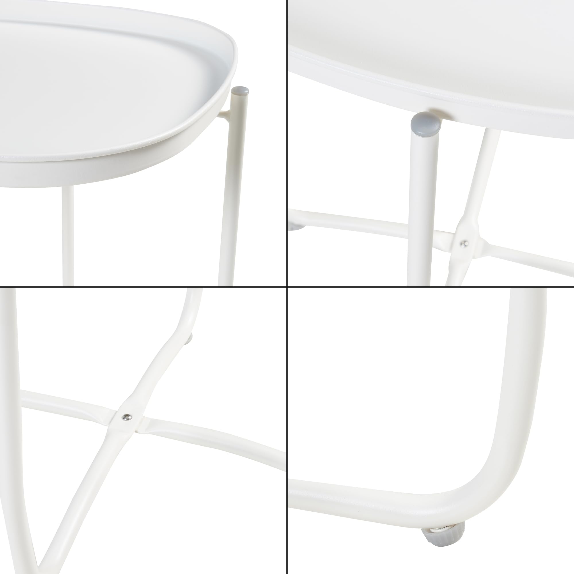 [en.casa] Mesita de Jardín Sandefjord Mesa de Café de Patio con Bandeja Extraíble Estilo Moderno Mueble de Jardín Terraza Balcón Acero 53 x 46 x 46 cm - Blanco