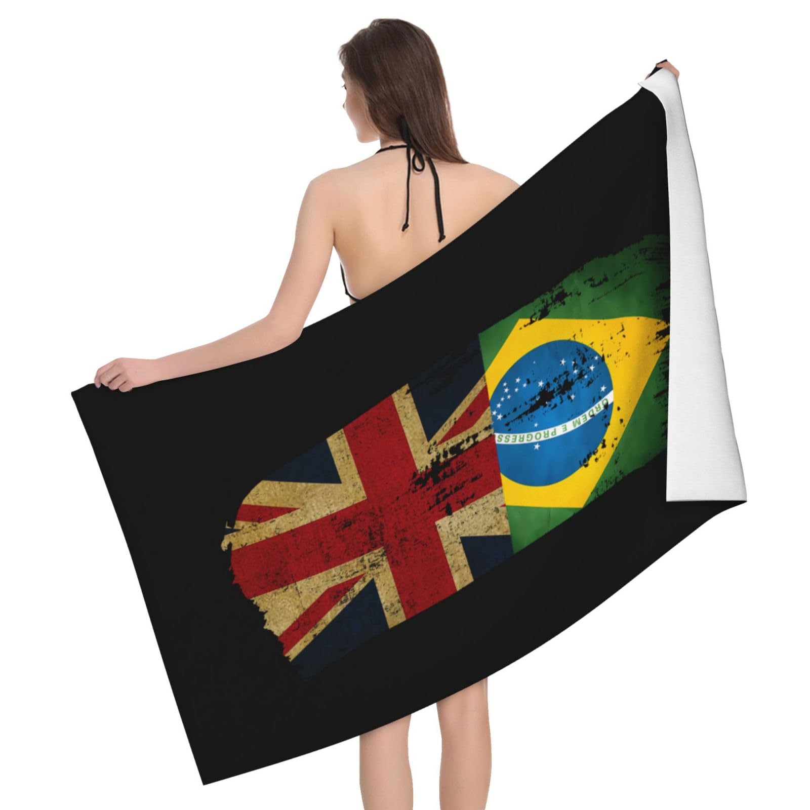 HLBSDM Microfiber Brazilian Britain Flag Beach Towel Quick Dry Soft Sand Free Beach Towels for Pool Swim Beach Lightweight Thin Towels