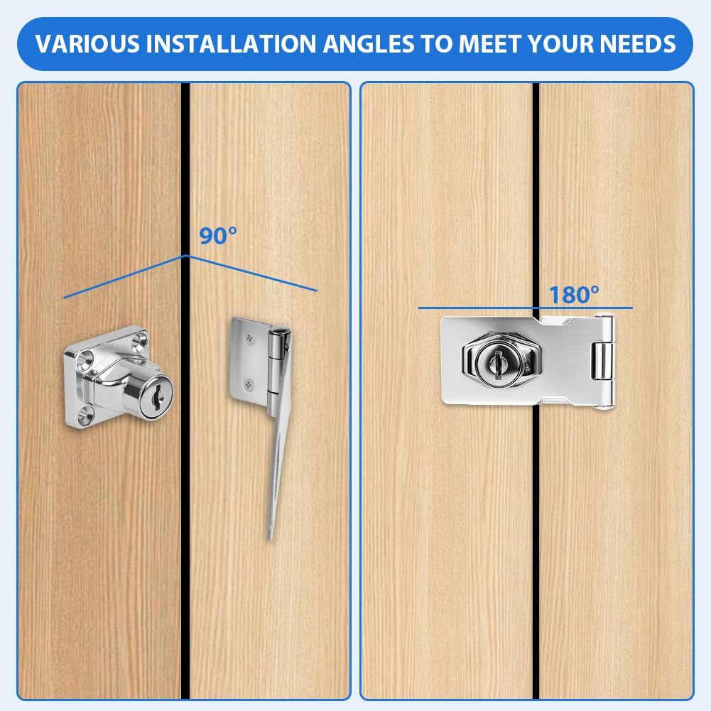 Flintronic Keyed Hasp Lock, 2.5 Inch Door Lock Hasps with 2 Keys, Safety Door Clasp Twist Knob Keyed Locking hasp - Image 4