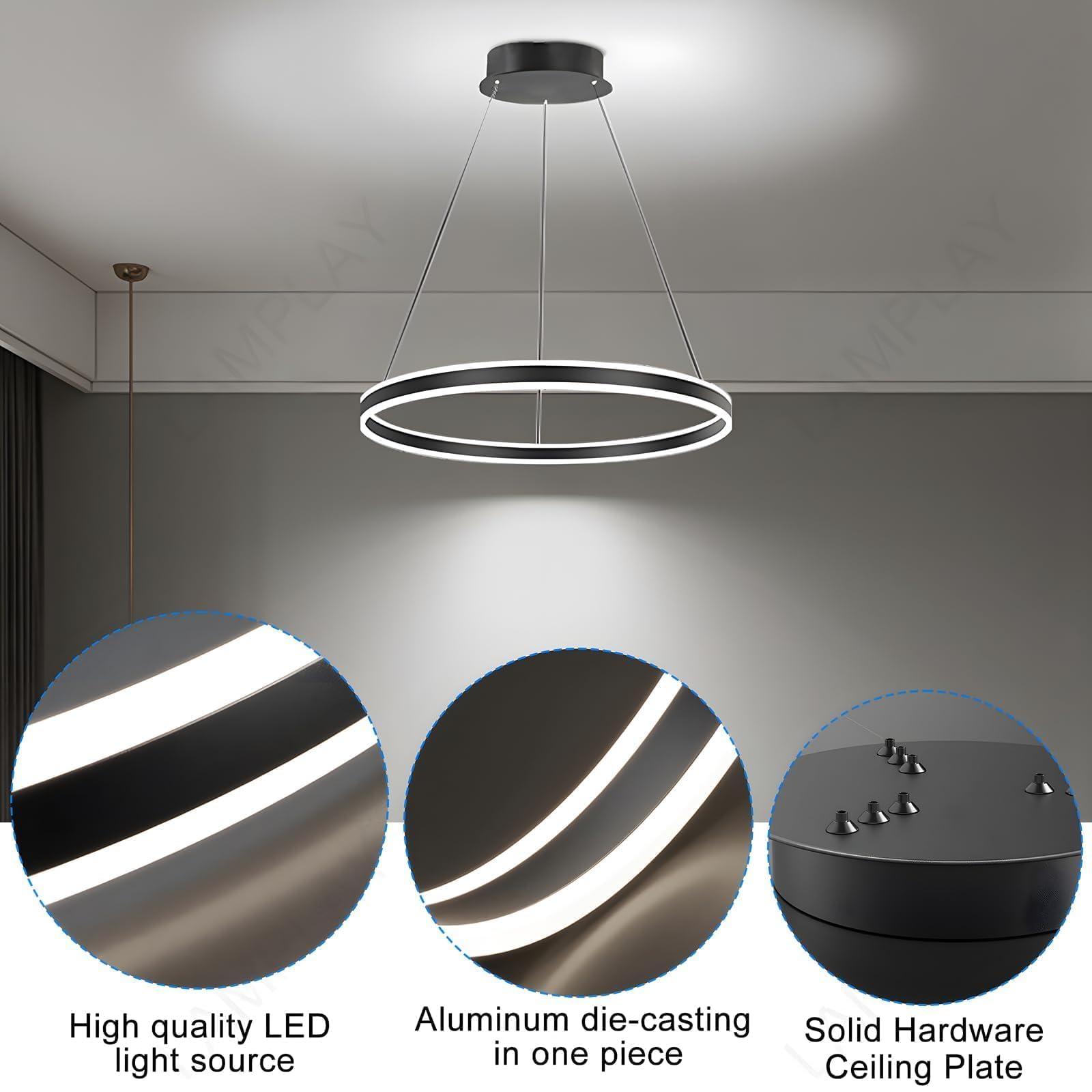 LAMPLAY Lampada A Sospensione Moderna A LED Rotonda, 2 Lampadario Ad Anello Marrone, Dimmerabile Con Telecomando 3000K-6000K Lampada Da Soffitto, Altezza Regolabile, Camera Da Letto(40+60cm