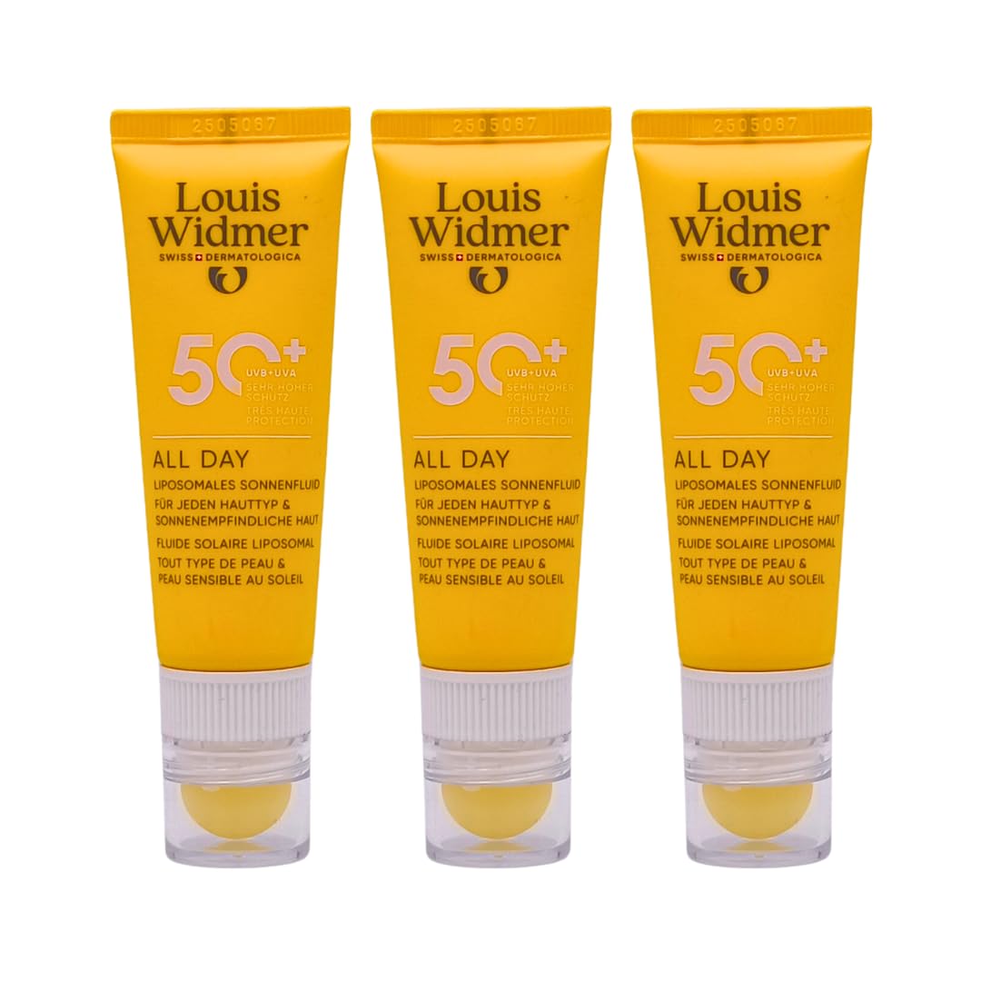 Louis Widmer All Day 50+ mit Lippenpflege Stift 3x 25 ml I Sonnenschutz für empfindliche Haut & Lippen LSF 50 I wasserfest & pflegend I ideal für unterwegs I Spar-Set plus Pharma Perle give-away