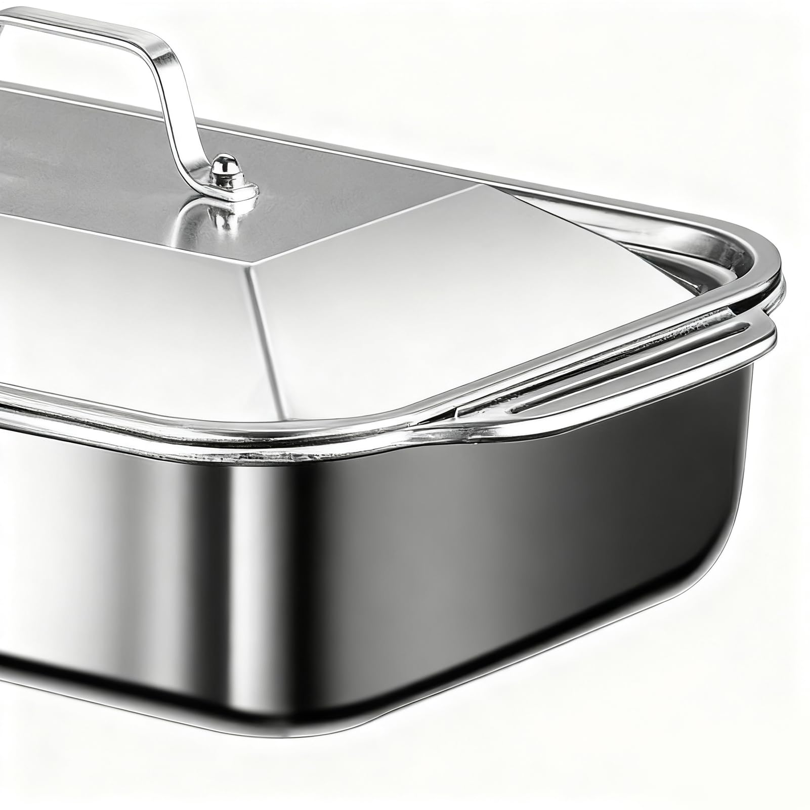 Horno de acero inoxidable, bandeja de horno que incluye tapa y mango, utensilios para hornear a prueba de fugas, para pasteles, pan, galletas, pizza, cocina, casa, fiesta, cocina