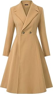 CURLBIUTYWomen's Pea Coat Double Breasted A Line Long Trench Coat Winter Dress Coat with Pockets