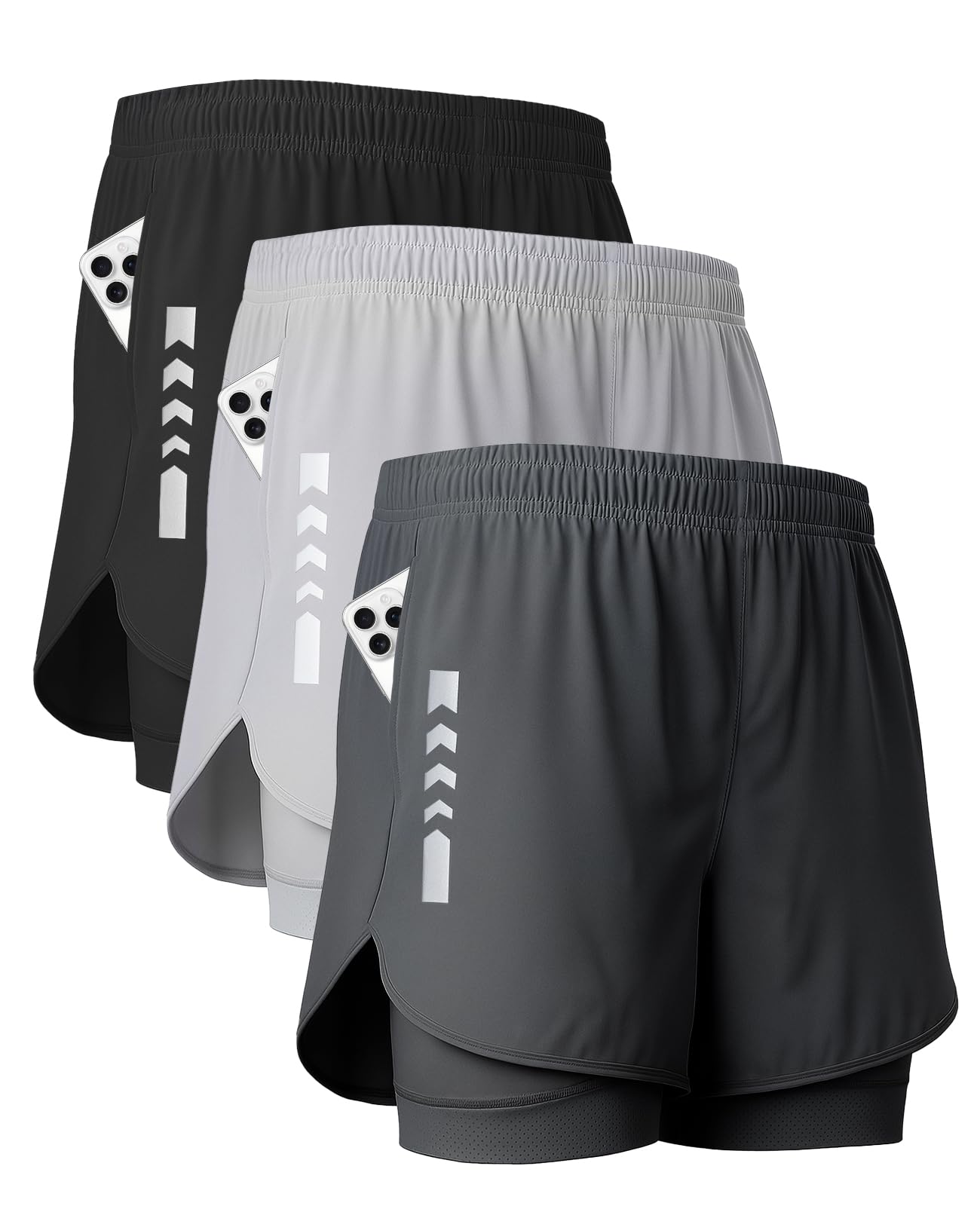 Persimar Men's 2 in 1 Running Shorts 5 inch