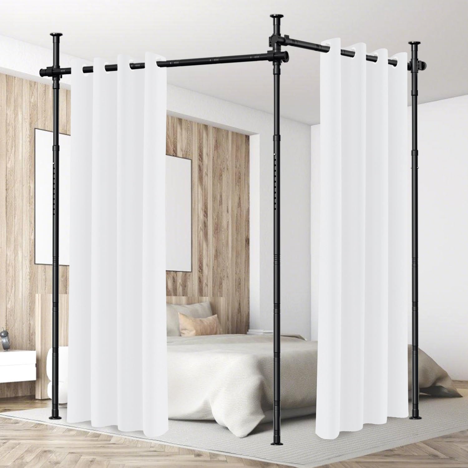 Divisorio senza foratura, asta per tende extra larga come paravento, divisorio indipendente senza tenda, larghezza 70-355 cm x altezza 122-305 cm, frangivista per soggiorno, camera da letto, ufficio