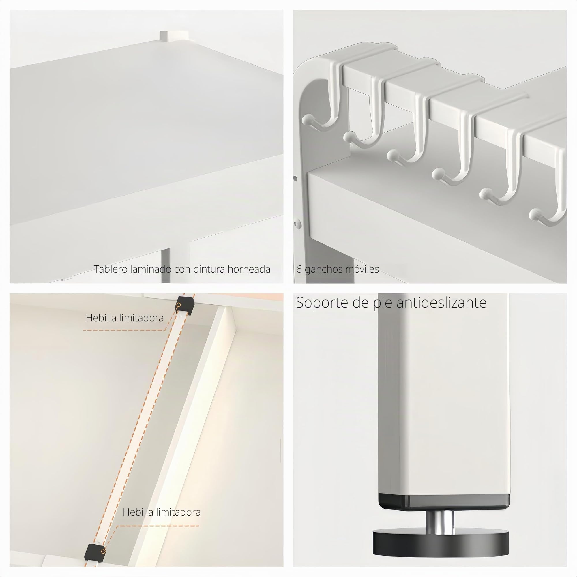 Estante blanco expandible de doble capa para horno microondas, estante para encimera de cocina con 6 ganchos, estante de almacenamiento que ahorra espacio, 15-25 pulgadas de largo x 14.1