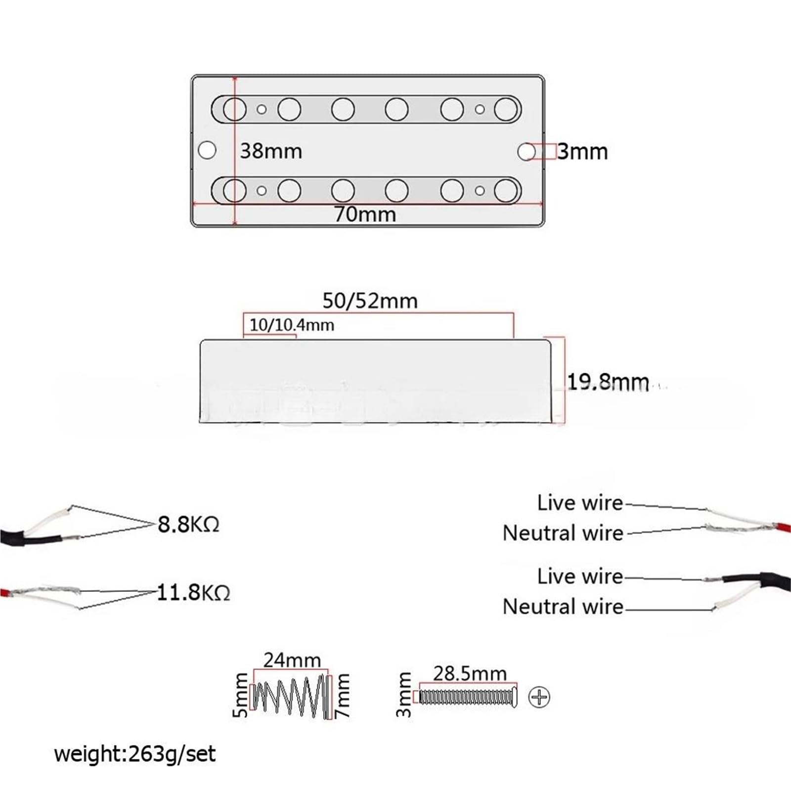 Przetwornik Do Gitary Elektrycznej Odbiór Z Podwójną Cewką | 1 zestaw gitarowy w kolorze chromowanego podwójnego zestawu przetworników z łbami śrubowymi do gitary elektrycznej