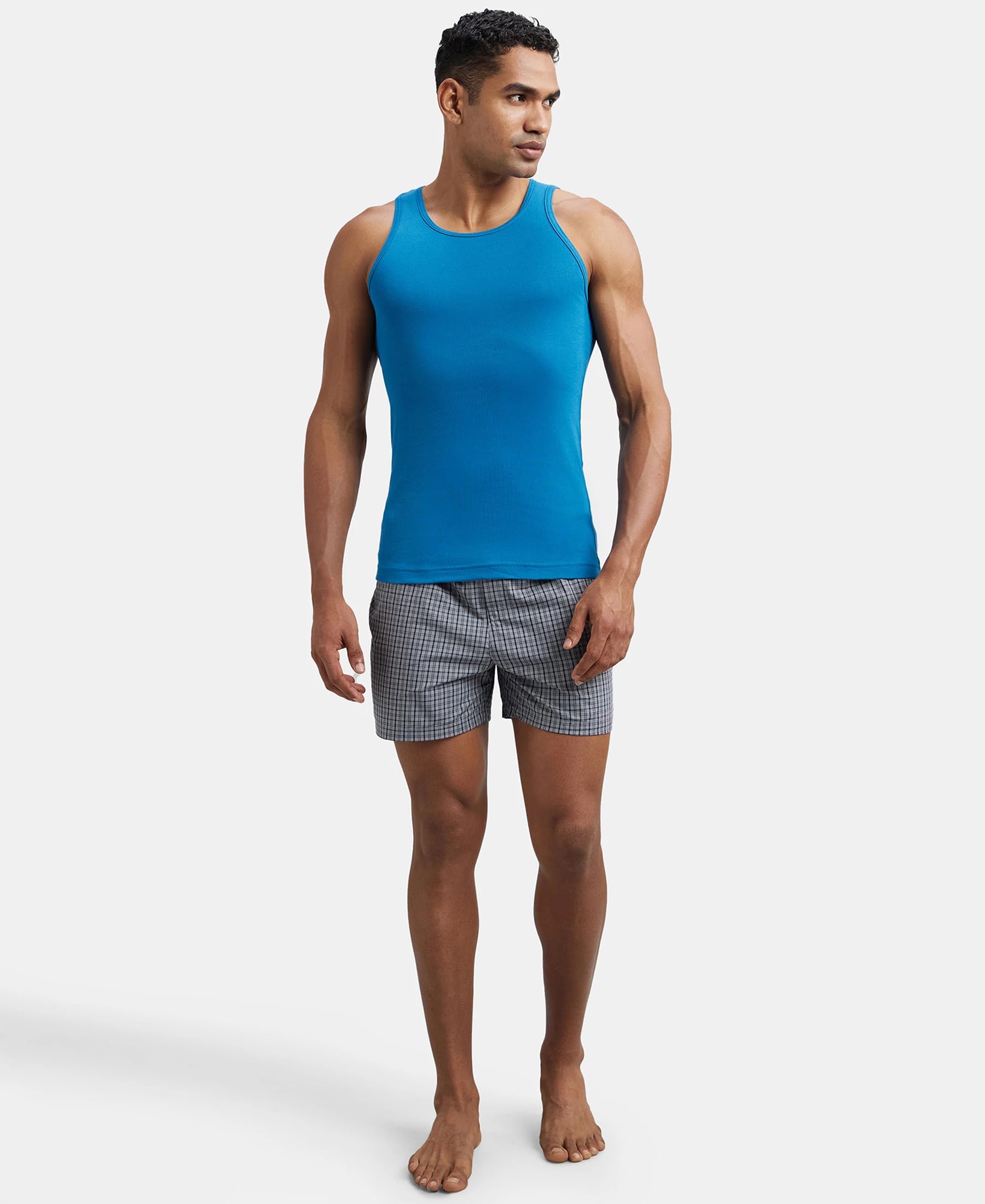 Jockey FP04 Men's Super Combed Cotton Rib Round Neck Sleeveless Vest with Extended Length for Easy Tuck_Blue Saphire_M 2