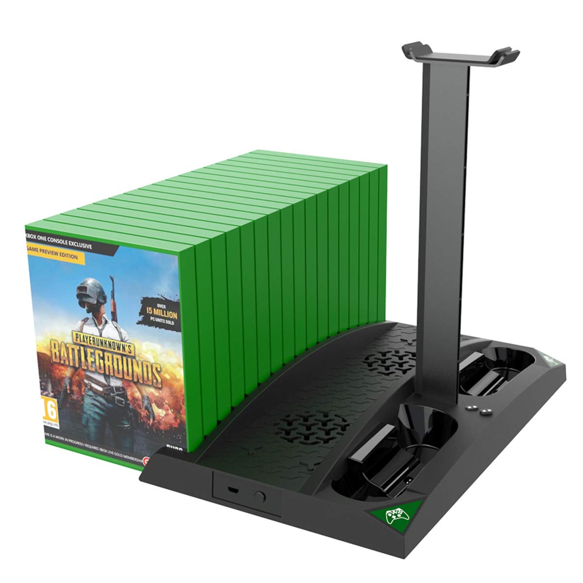 Upgraded Vertical Cooling Stand for Xbox ONE S Console with Controller Charging Station,6-in-1 Multi-Function Cooling Fan Controller Charging Stand with Game Discs Rack for Xbox One/X/S