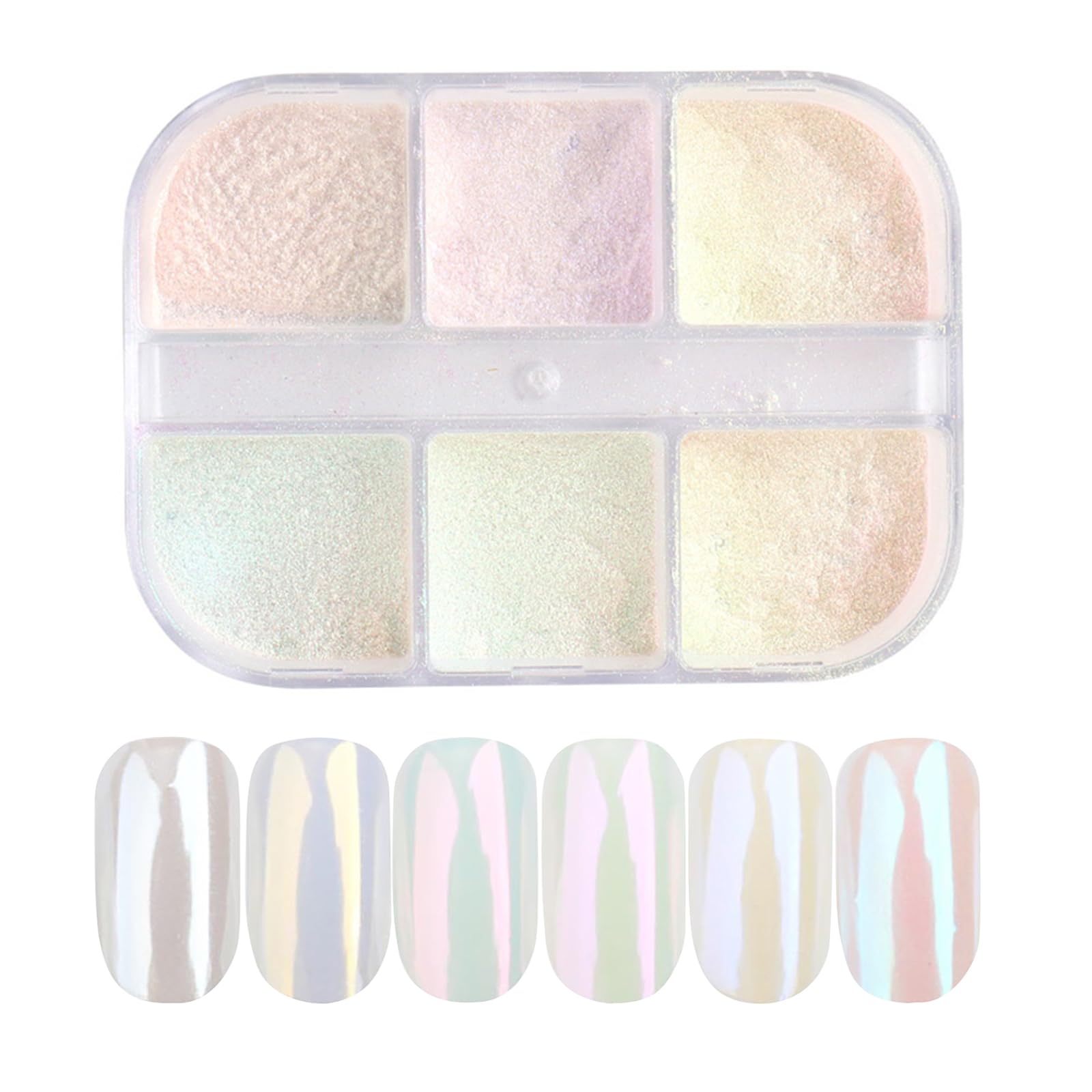 Biały perłowy puder do paznokci z brokatem Aurora Ice Shimmer Chrome Pigment Powder 6 kolorów Laser Holograficzny Nail Powder
