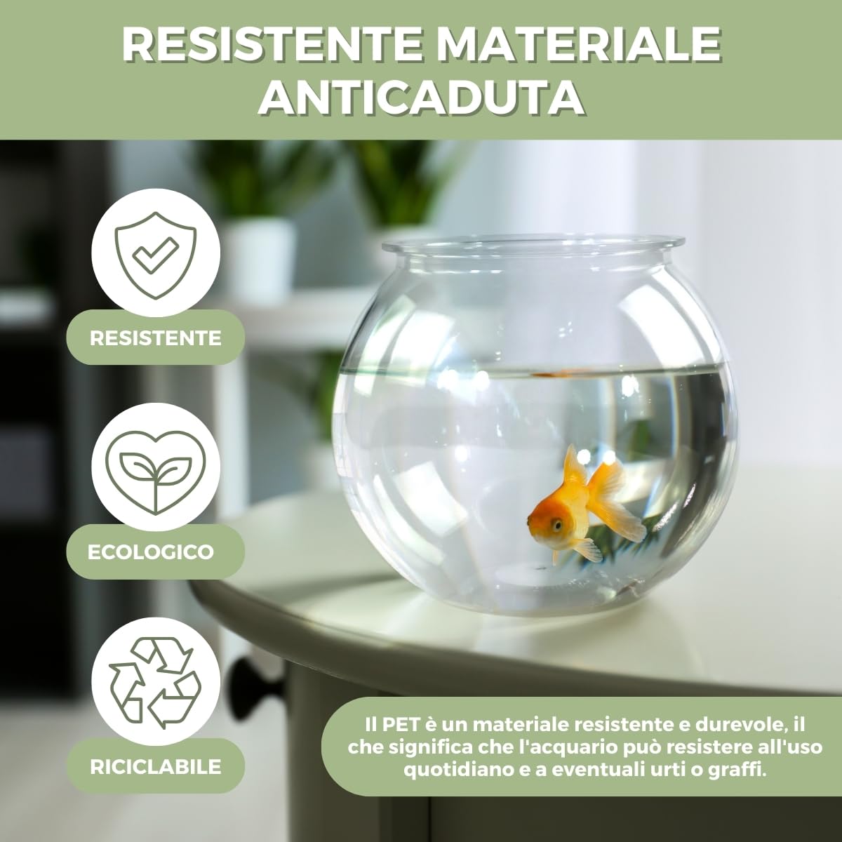 Mobiclinic® pets, Boccia per pesci, Rotondo, Nemo, 4 litri, Plastica pet eco, Design trasparente, 20x20x17, 5cm, Facile pulizia, Resistente, Ideale la decorazione domestica, Erbe acquatiche