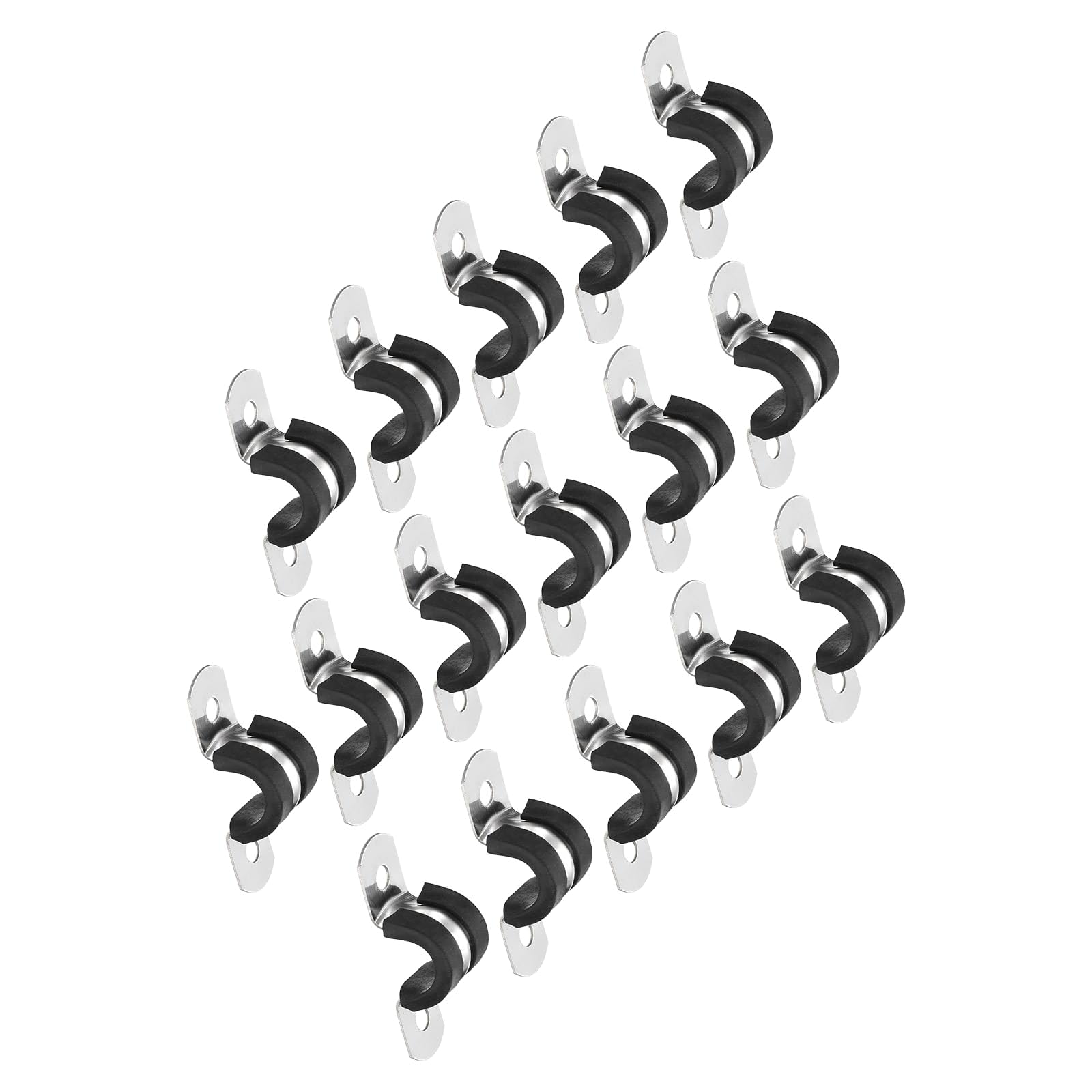 TOP-VIGOR 16Pcs 10mm(3/8") Cable Clamp, Rubber Pipe Strap Rubber Cushioned 304 Stainless Steel Hose Clamp U Shape Metal Clamp Tube Holder for Fixing Tube Pipe Wire