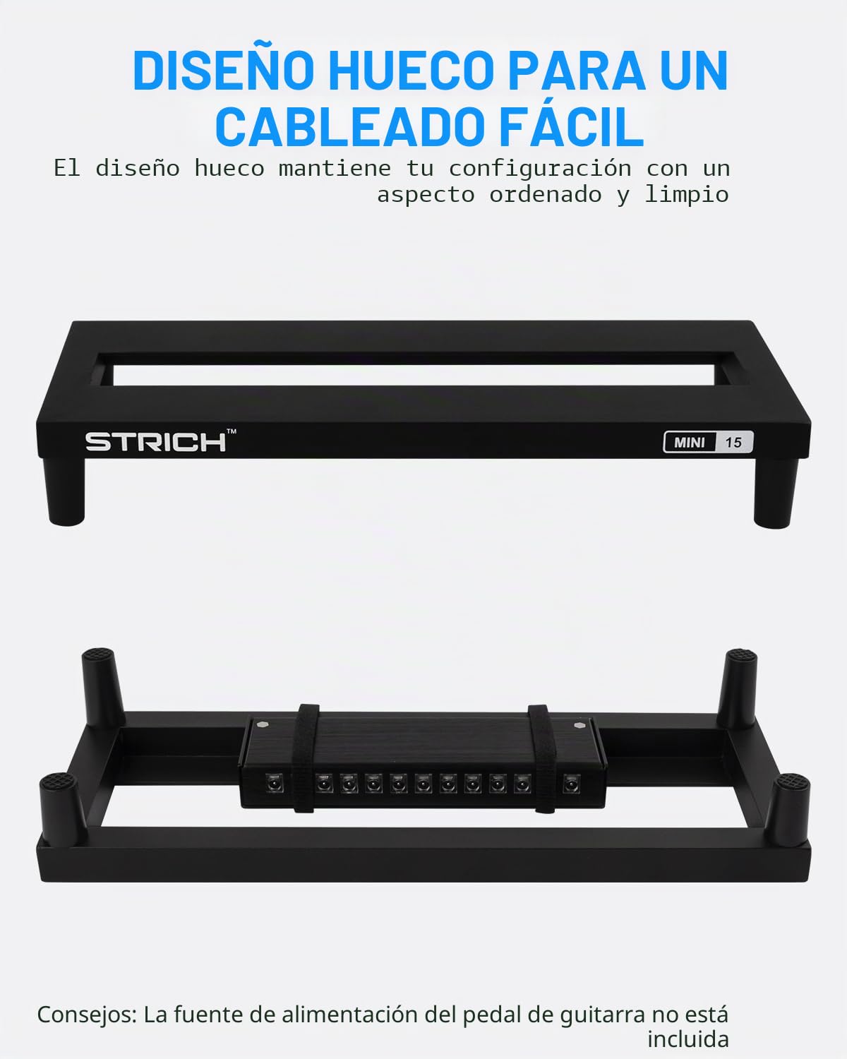 STRICH Mini 15 - Pedalera de guitarra de aleación de aluminio, 0.95 libras, efecto súper ligero, 38.1 x 14.4 cm, con bolsa de transporte, MINI 15