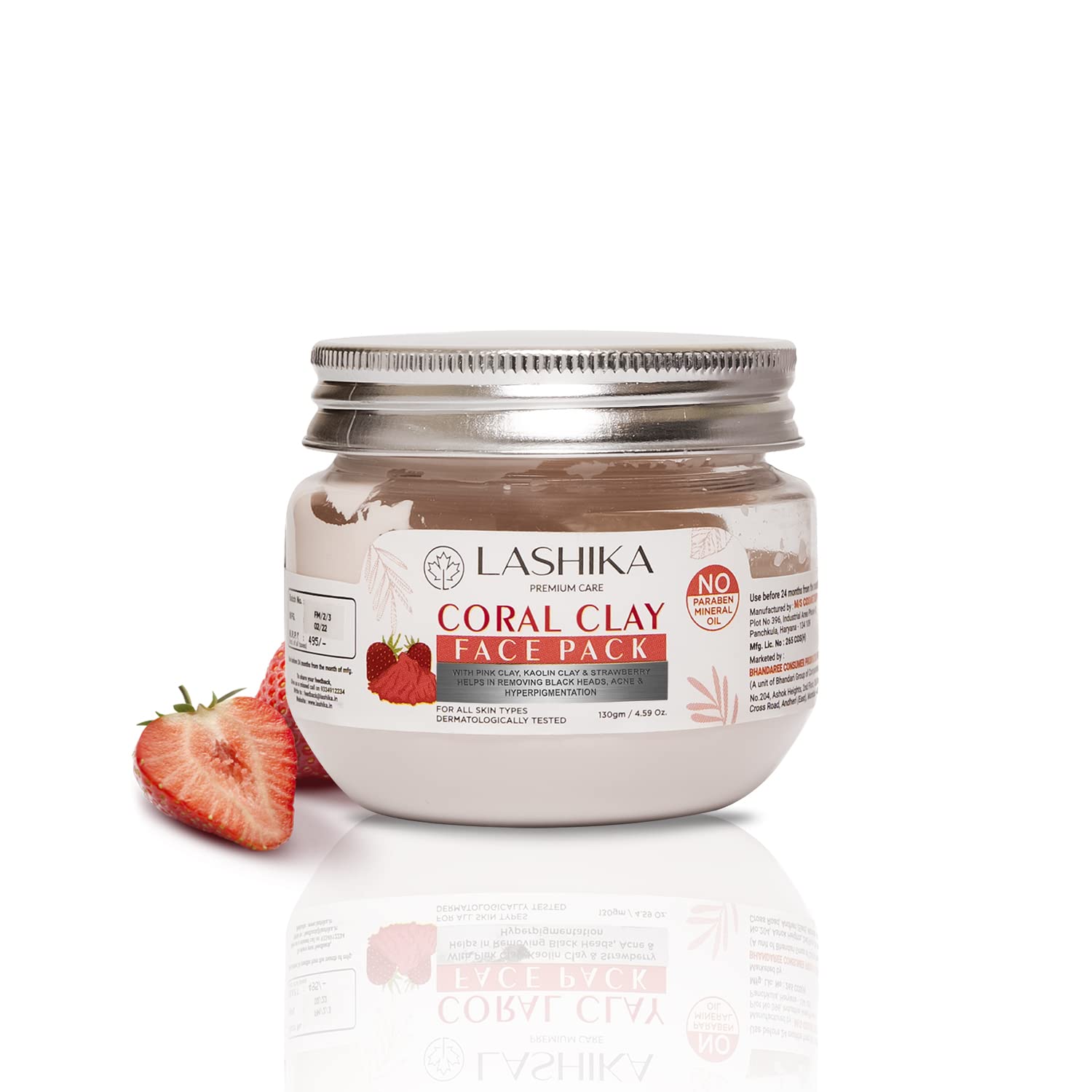 LASHIKACoral Clay Face Pack with Coral Pink Clay, Avocado and Vitamin E - Helps in Removing Dark Spots, Hyperpigmentation, Exfoliating the Skin, Balancing the Skin Tone, Paraben Free (130 Gm)