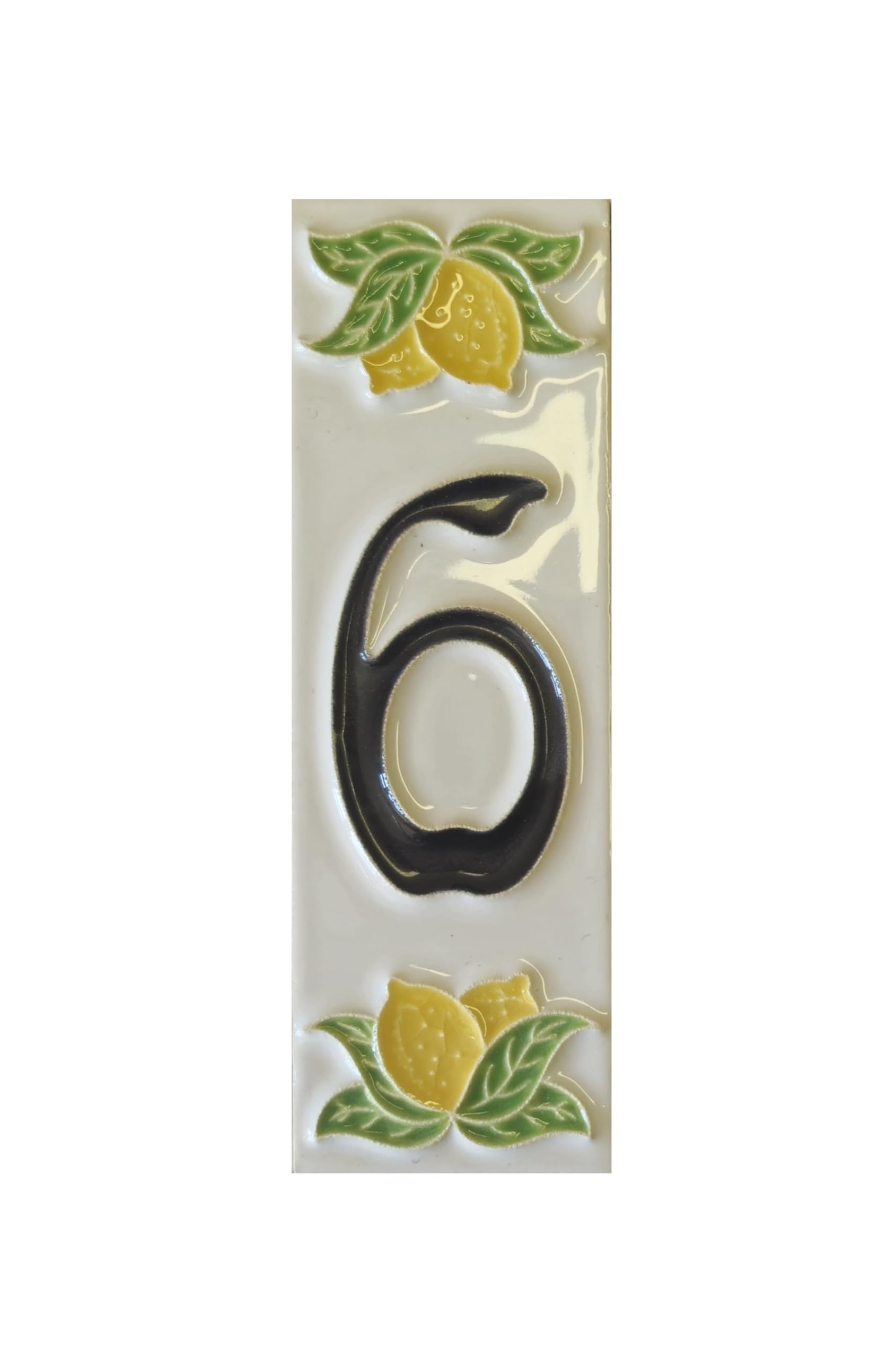 Italian hand-painted lemon ceramic number tiles 10 x 3.3 cm with the option of frames (Number 6 tile)