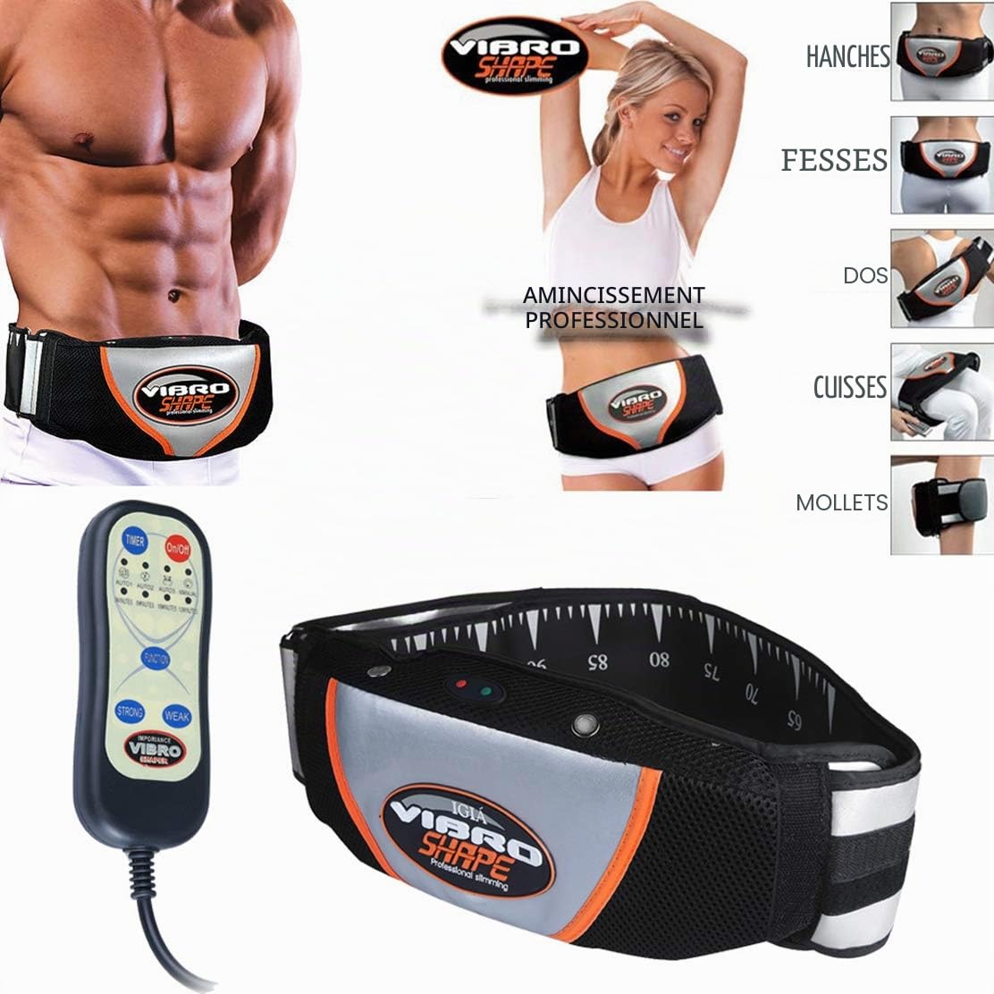 vinteky l'original – Vibro Shape la ceinture minceur Massage avec la sauna – Bandeau Pro sudation vibrante avec système chauffant Massage Belt abdominale emmèlement Massage