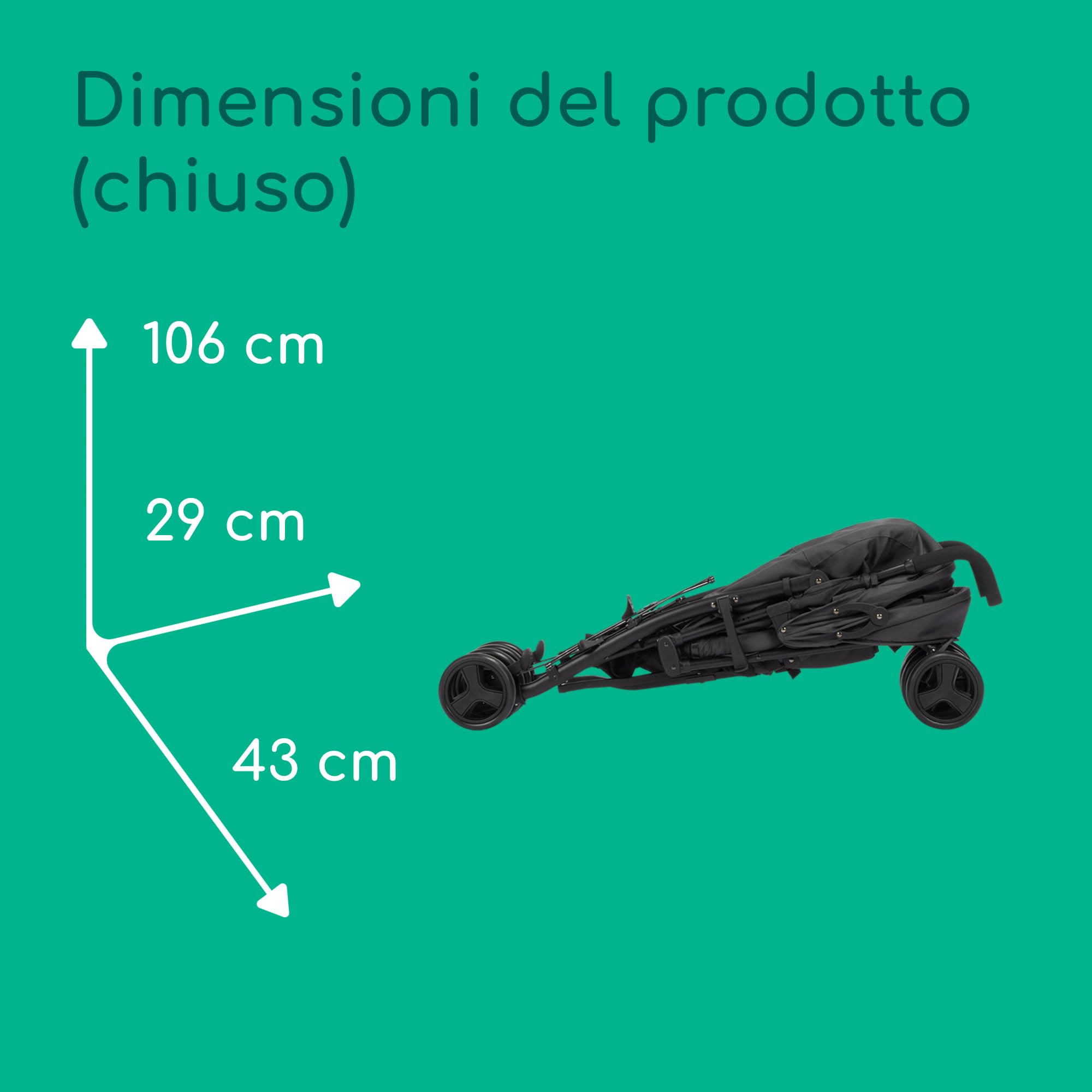 Bebeconfort Dusk, Passeggino Neonato 0-4 anni (22 kg), Passeggino Leggero (7,9 kg), Passeggino da Viaggio Compatto Chiusura Ombrello, Reclinabile, Morbidi Tessuti Imbottiti, Mineral Graphite