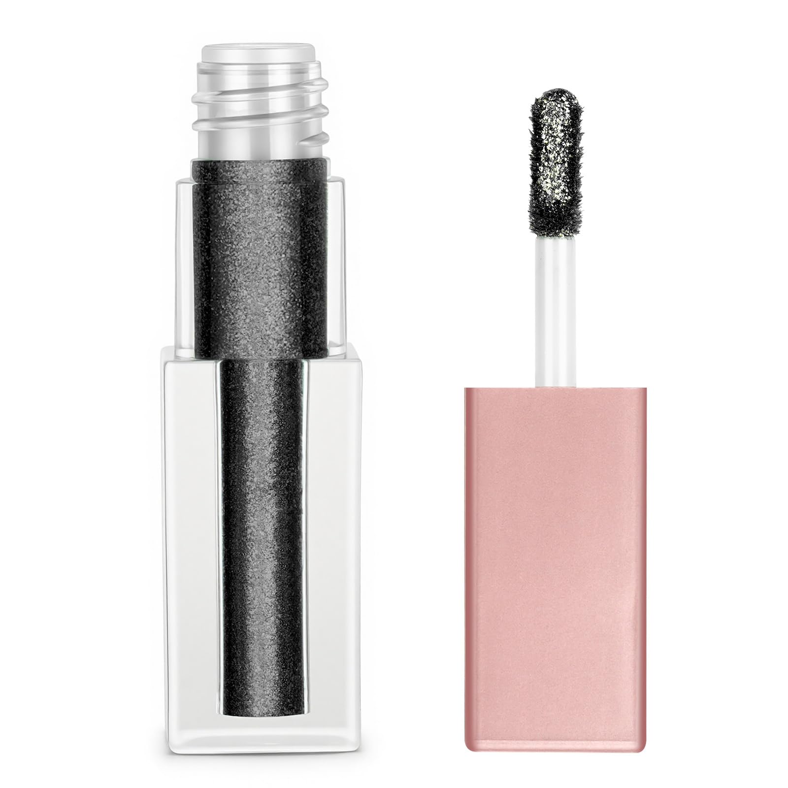 Sombra de Ojos liquida, Sombra de Ojos Liquida Negra, Eyeshadow Perlada Brillante, Somb-ra de Ojo-s Líqui-da Pigmentada Maquillaje, Resistente Agua, para Todos Los Tonos Piel, Negra