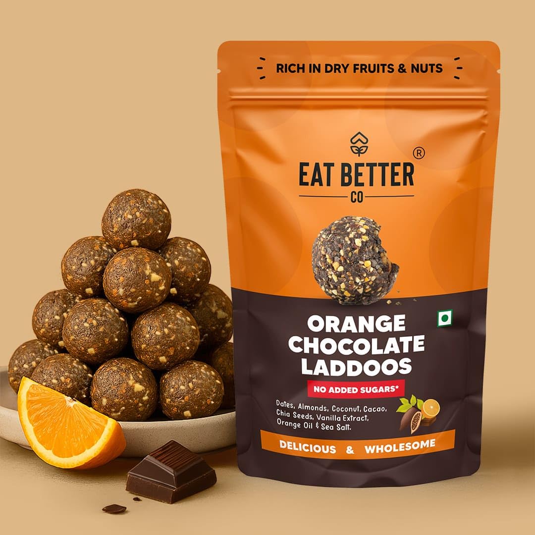 EAT BETTER CO - Better Laddoos - Orange & Chocolate - Delicious Sugar-Free Laddoos | Energy-Bar Replacement | Dry-Fruit Laddoo | High Protein And Instant Energy - Pack Of 20-200 Gm