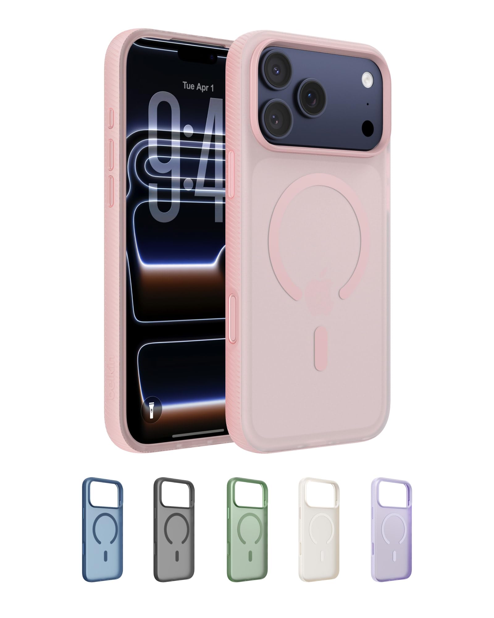 Belkin SheerForce Grip iPhone 17 Pro Max Hülle MagSafe Kompatible Handyhülle mit Rutschfesten Rändern, iPhone Schutzhülle, Magnetisch, Transparent, Dünn und Stoßfest – Rosa