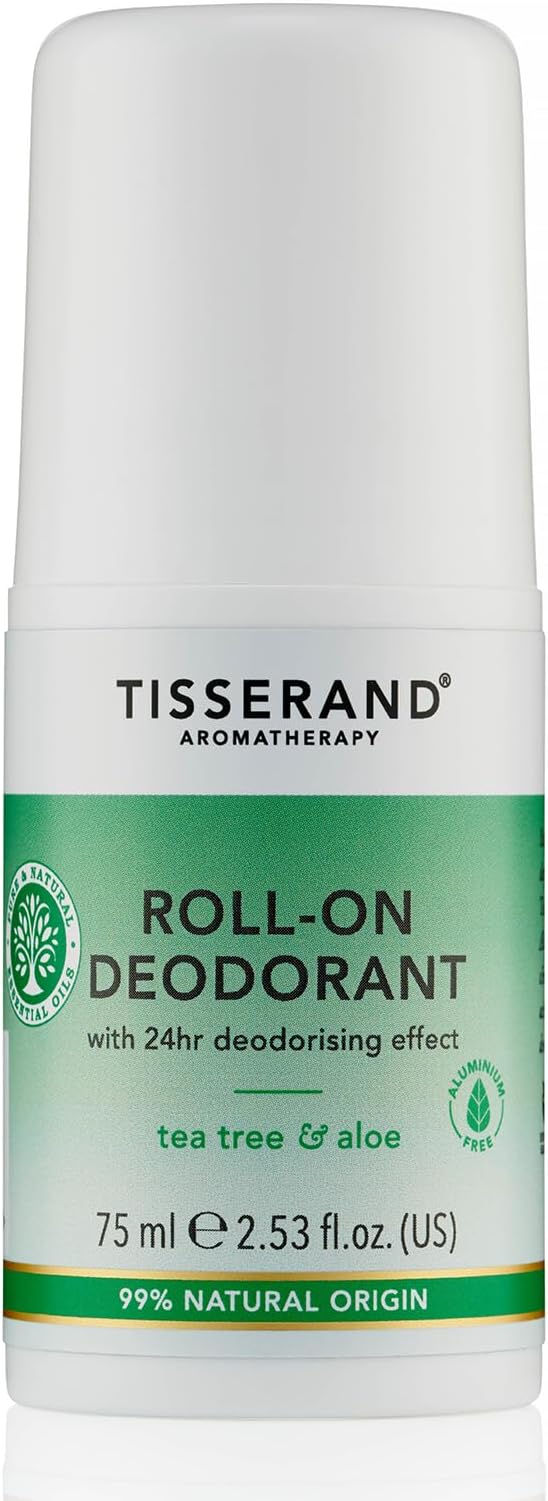 TisserandAromatherapy - Tea Tree and Aloe Vera Roll On Deodorant - 24h Deodorising Effect - 99% Natural Deodorant Roll On with Essential Oils - Aluminium Free Deodorant - 75 ml
