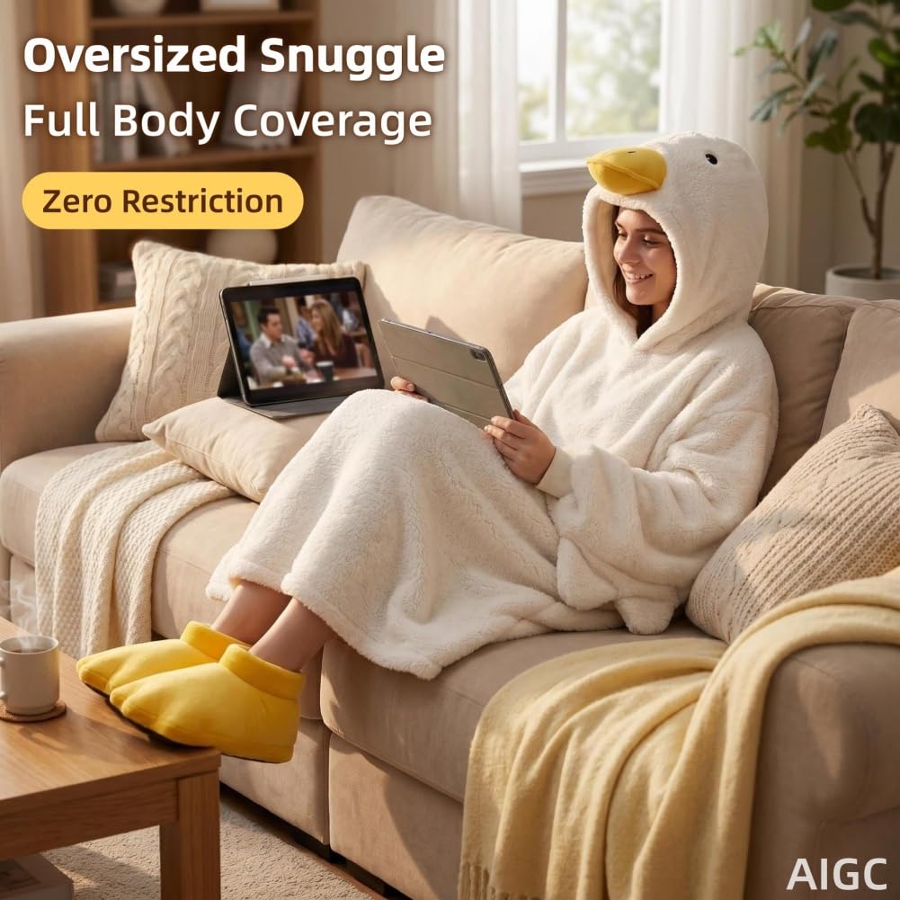 Pijama de pato, divertido disfraz de ganso con capucha para adultos, mameluco suave de animales con mangas y pantuflas de pies