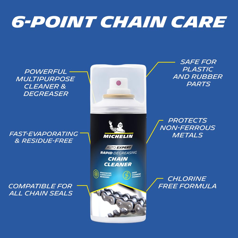 MICHELIN Bike Chain Cleaner Spray 150ml | Powerful Degreaser for Motorbike & Bicycle Chains | Easily Removes Grease, Dirt & Grime | Safe on Standard, O-Ring, X-Ring & Z-Ring Chains