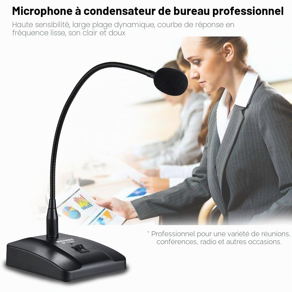 Btuty Microphone cardioïde à condensateur filaire avec câble détachable XLR vers 6,35 mm pour conférence et réunion