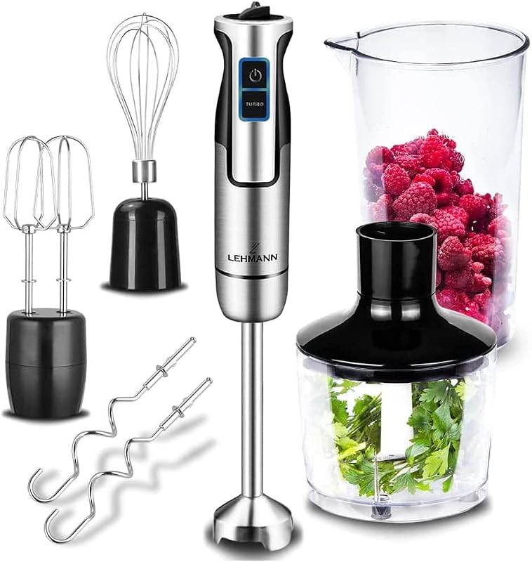 Lehmann Chowmei Hand Blender Set, 1200 W, Puree Bar with Turbo Function and Speed Control, Electric Multifunctional Hand Blender, Includes 6-Piece Accessory Set