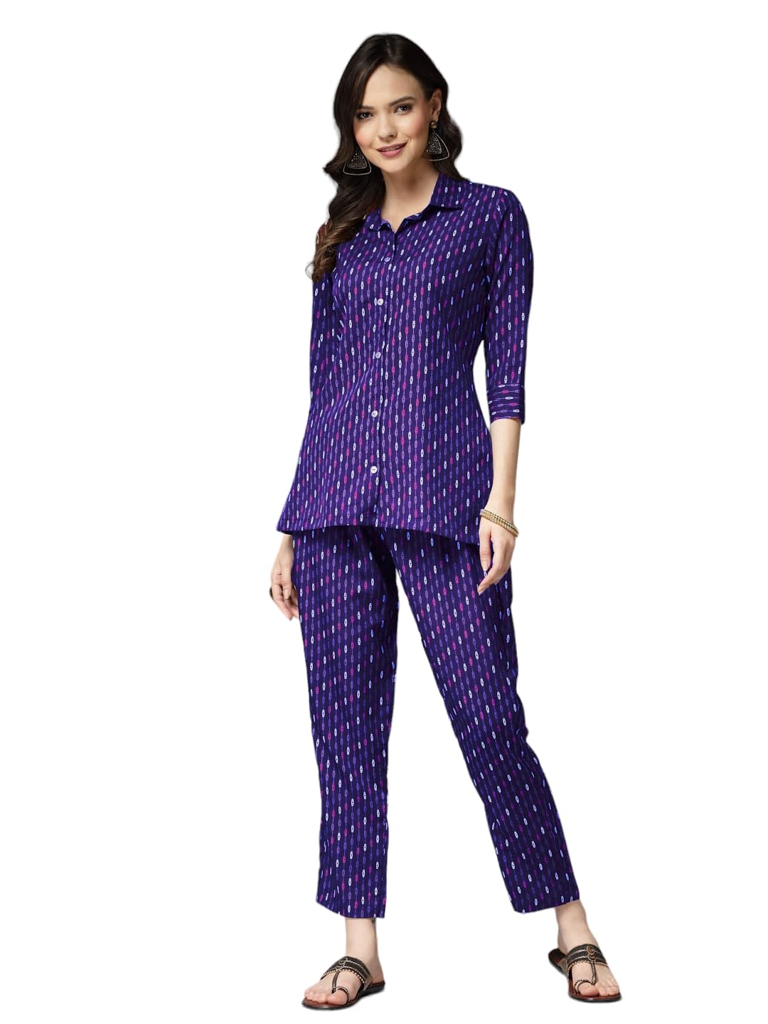 Stylum Women's Printed Poly Crepe Co-Ord Set (Csbluepark34_Blue, Xs)