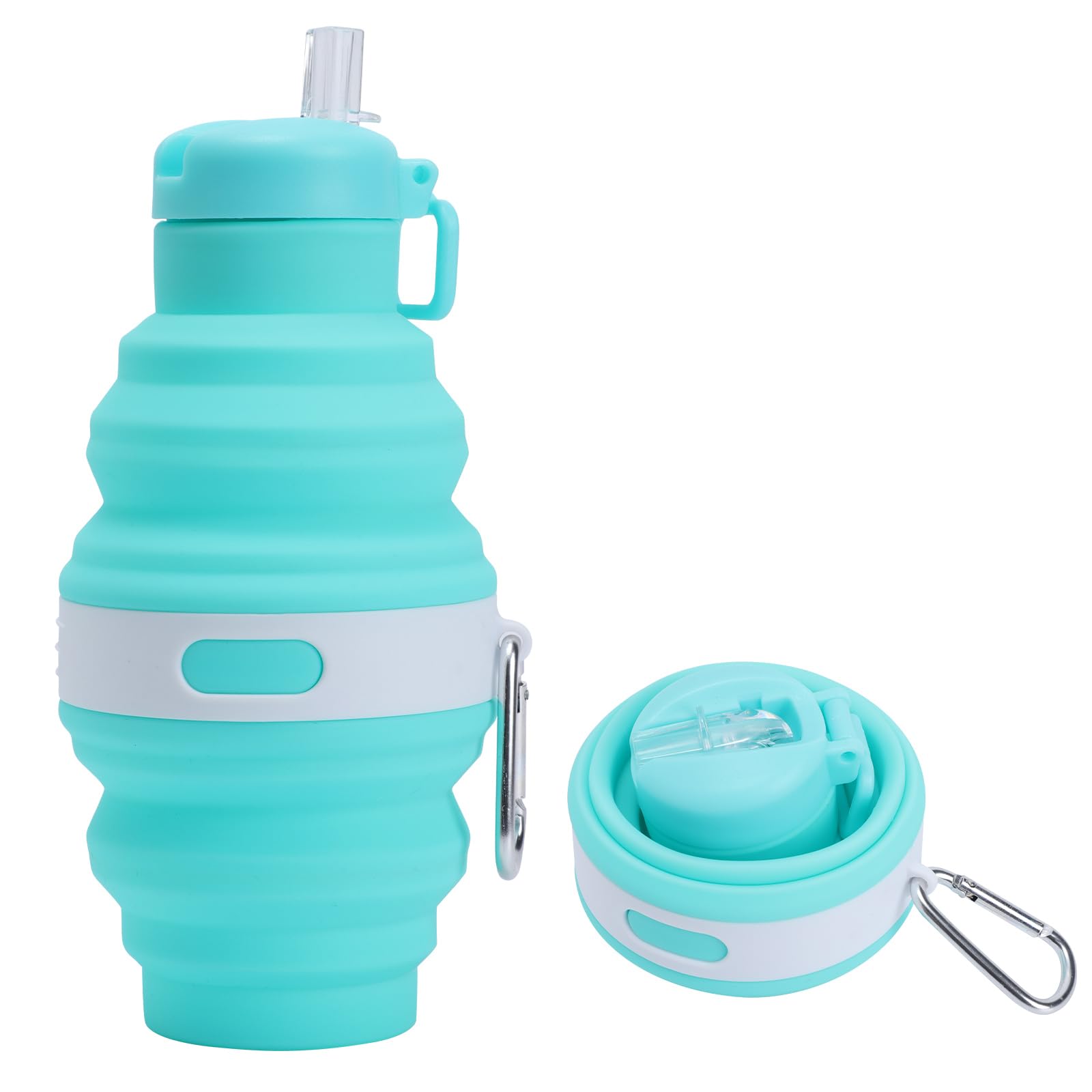 Mayoii Blue Silicone Collapsible Water Bottle - Portable, Multifunctional, Foldable With Suction Nozzle For Travel (Blue)