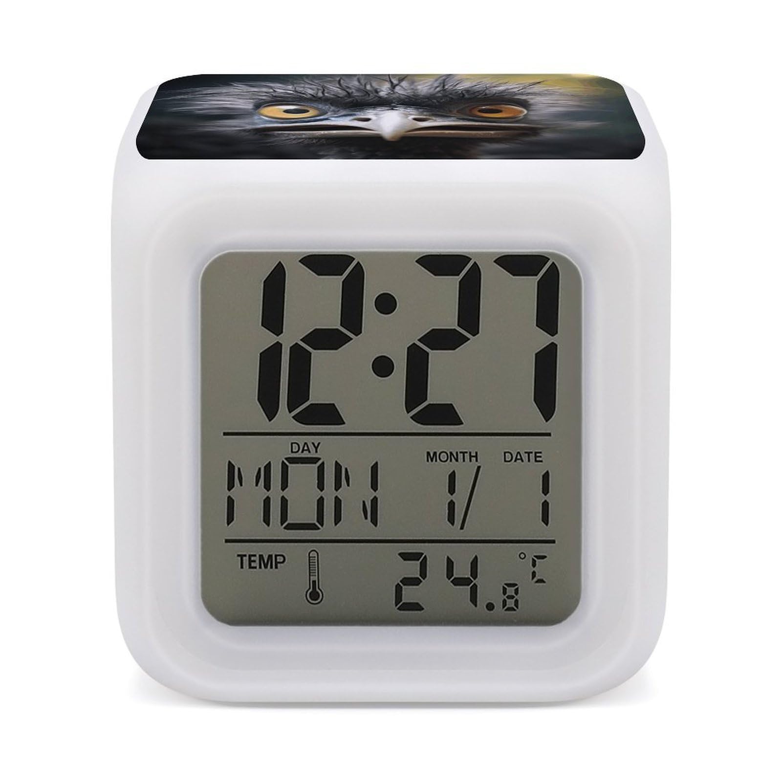 VstaDank Emu Alarm Clock for Bedrooms Small Clocks with 7 Color Night Light Desk Clock with Large Numbers Loud Wake Up Timer Ideal for Gift & Room Decor