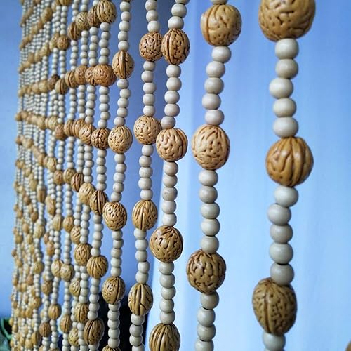 OUYOXI Cortinas con cuentas de madera para colgar en la puerta, panel de cuerdas para sala de estar, dormitorio, cortina rústica, personalizable