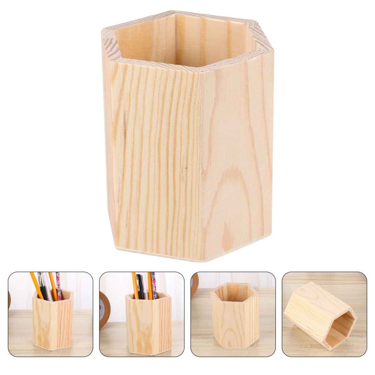 PRETYZOOM Set 4 Portapenne in Legno per Ufficio e Fai da Te, Contenitori Porta Penne Khaki per Organizzare Articoli di Cancelleria e Piccoli Oggetti