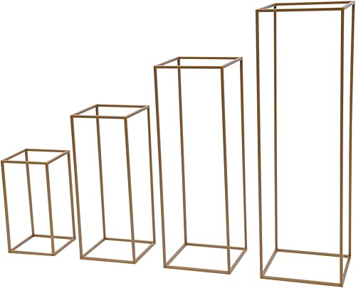 Miniatura 1 de 4 piezas de centro de mesa de oro para boda 40608039.4 in de metal geométrico columna soporte de flores para boda, floreros, decoración de centros