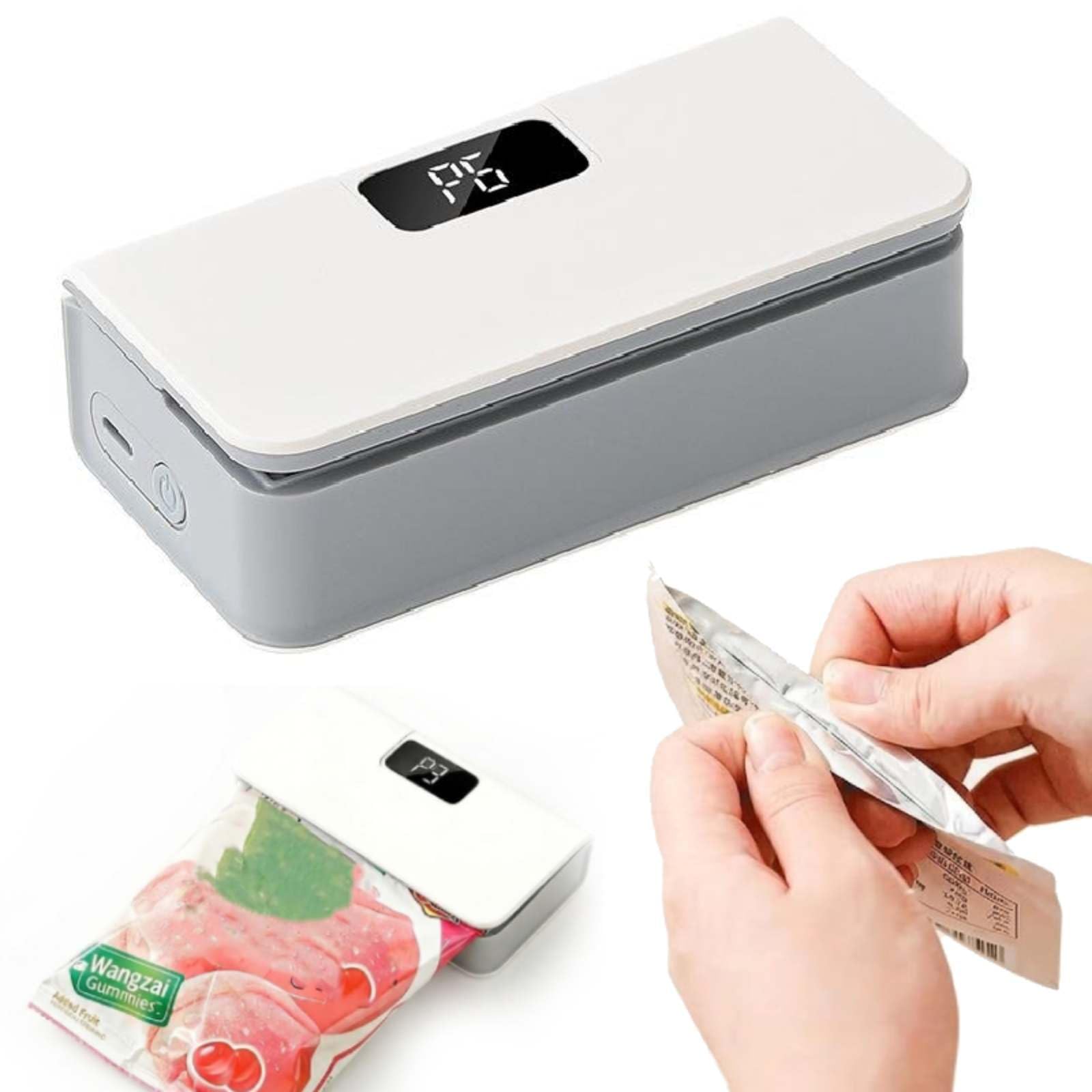 2-in 1 Mini Bag Sealer, USB Rechargeable Vacuum Sealer for Food Storage, Portable Cordless Bag Resealer with LED Display, 6-Level Adjustable Heat Sealers & Cutter,Magnetic Base for Fridge & Kitchen