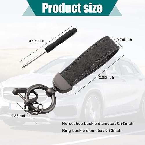 Miniatura 2 de Kewucn Llavero de cuero genuino para automóvil, soporte universal de metal resistente con anillo en D antipérdida para hombres y mujeres (plata,