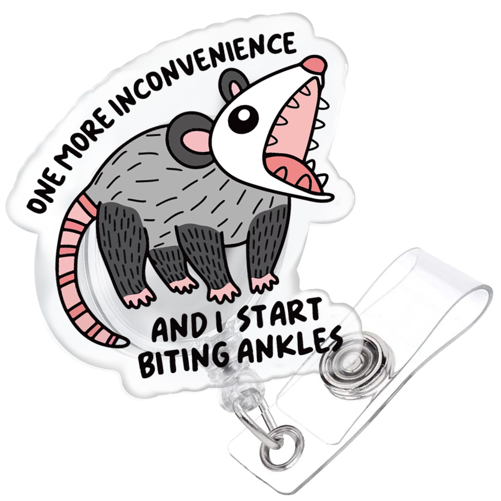 Badge Reel Funny, One More Inconvenience Retractable Glitter Funny Opossum Badge Reel Holder Nursing Nicu Accessories ID Clip for Nurse Doctor Medical