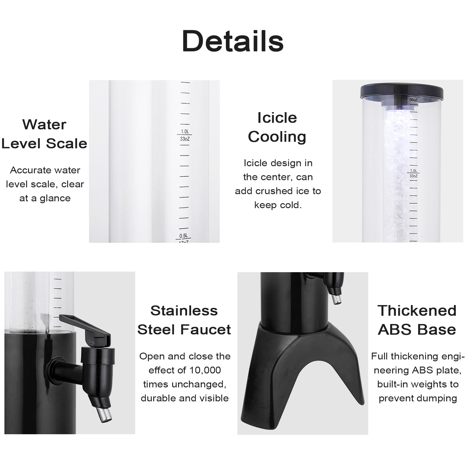 Creative - Torre de cerveza transparente de 3 litros, dispensador de bebidas frías con tubo de hielo extraíble para suministros de fiesta, dispensador de cerveza de plástico con espiga a prueba de