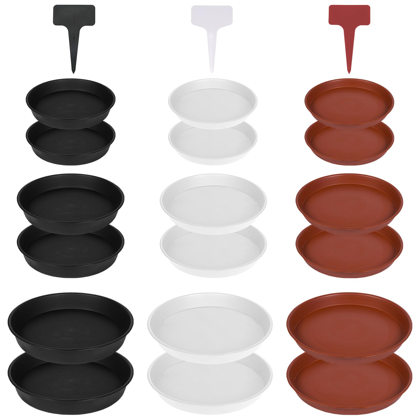 18 Pack Plant Saucers,Flower Pots urable Thicker Plastic Plant Trays for Indoors and Outdoor, Plastic Plant Pots Plant Saucer Drip Trays (15CM/ 20CM/25CM, Black,White,Brown)