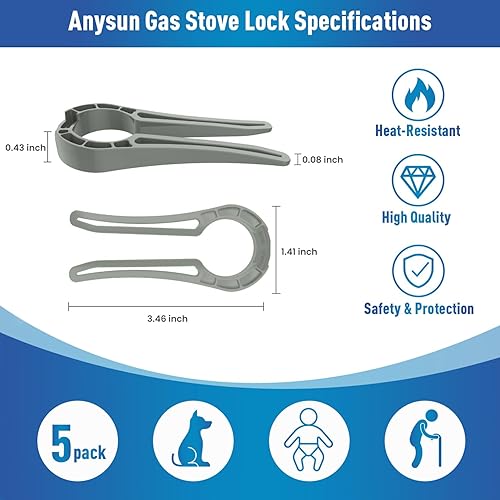 Miniatura 6 de Cerradura para pomo de estufa de gas, a prueba de bebés, para seguridad infantil (paquete de 5), color gris