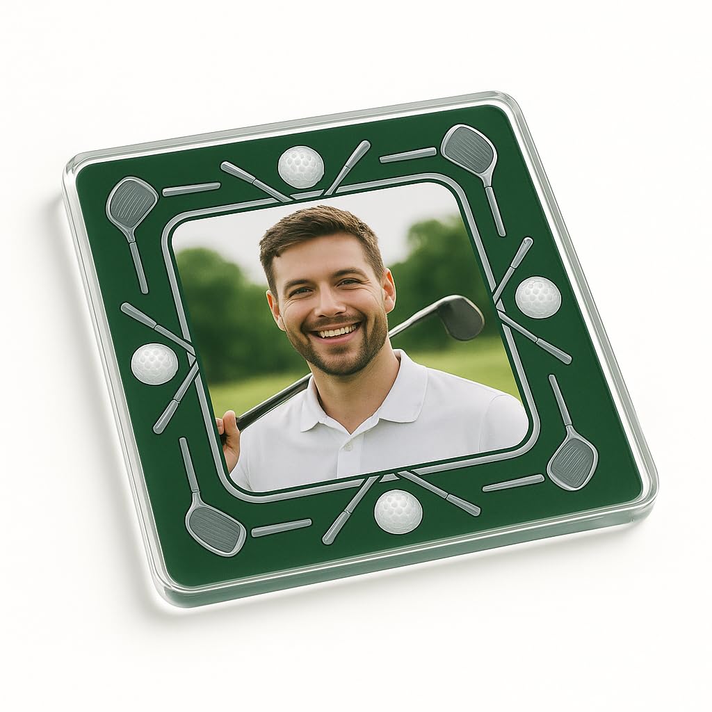 The Plum Penguin Golf Acrylic Coaster Gift With Personalized Photo - Elegant Sports Keepsake For Enthusiasts Home Decor Delight
