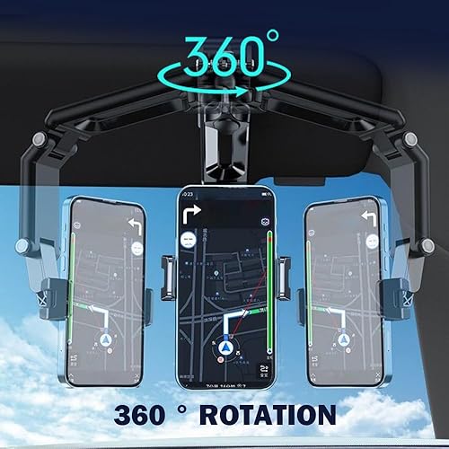 Miniatura 4 de Soporte universal giratorio retráctil para teléfono para automóvil, giratorio de 360, soporte de teléfono multifunción para visera solar, soporte